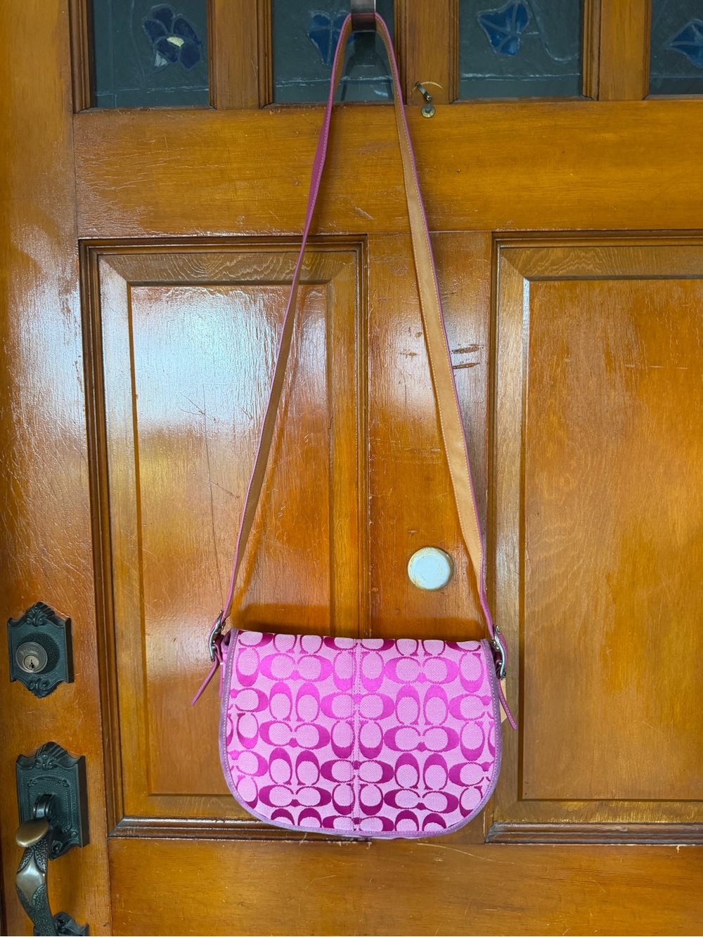 Y2K, VINTAGE! Coach Signature Pink Canvas Crossbody Bag #6842